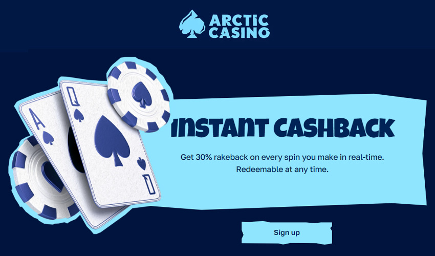 The welcome bonus at Arctic Casino is 100 euros and 100 free spins as well as 30% rakeback