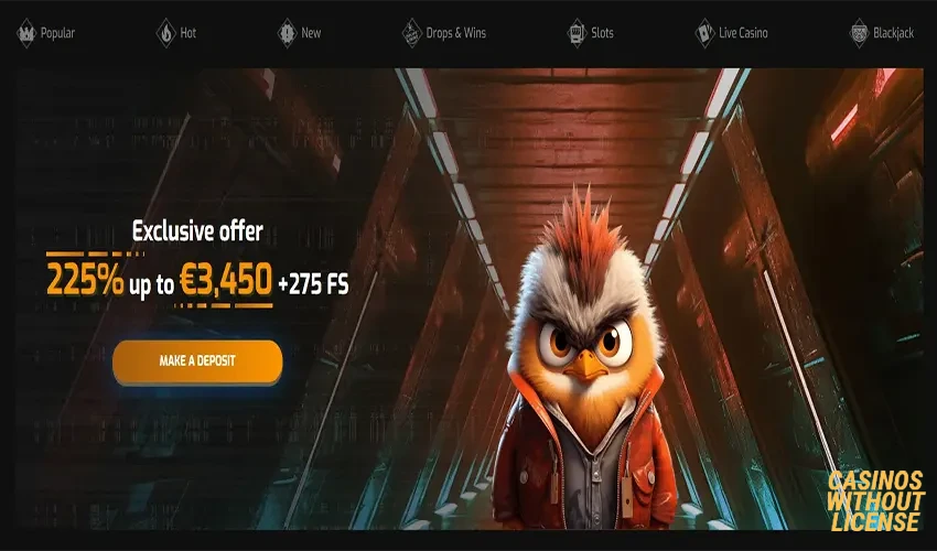 Hugo Casino welcome bonus special at Casinoswithoutlicense.com